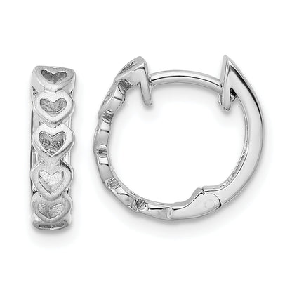 Sterling Silver Rh-Plated Brushed And Polished Finish Heart Hoop Earrings
