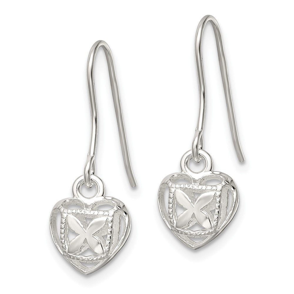 Sterling Silver Polished Hollow Heart Dangle Earrings