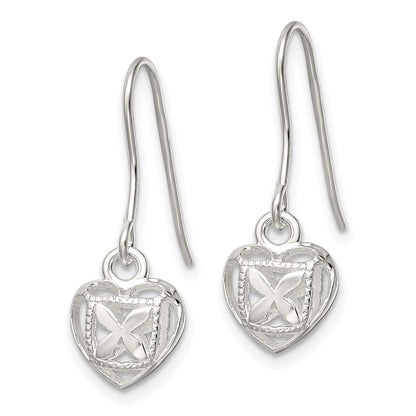 Sterling Silver Polished Hollow Heart Dangle Earrings