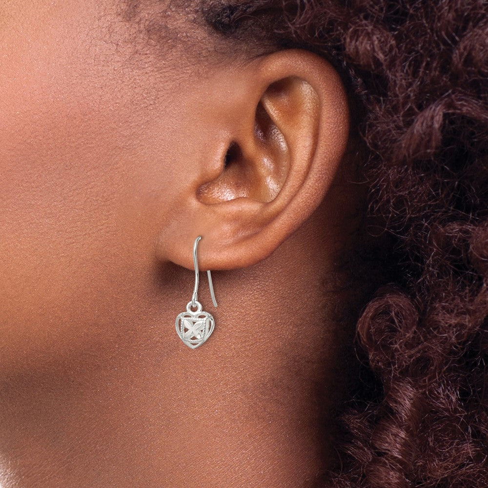 Sterling Silver Polished Hollow Heart Dangle Earrings