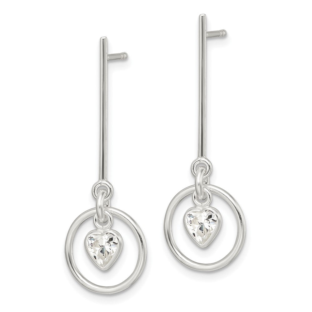Sterling Silver Polished Dangle Heart Cz Post Earrings