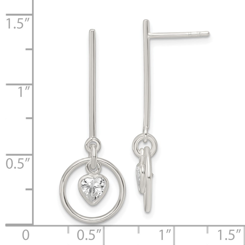 Sterling Silver Polished Dangle Heart Cz Post Earrings
