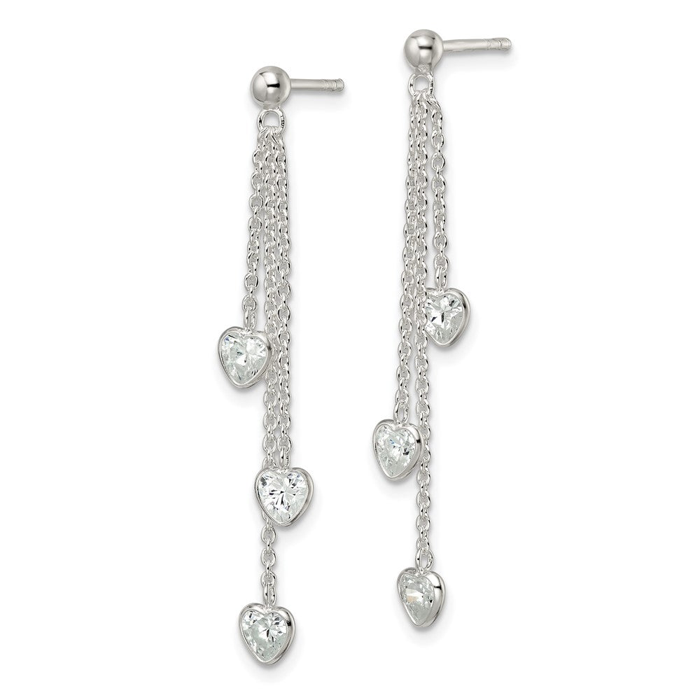 Sterling Silver Polished Dangle Heart Cz Post Earrings