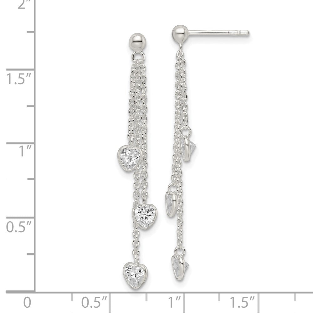 Sterling Silver Polished Dangle Heart Cz Post Earrings