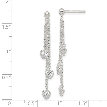 Sterling Silver Polished Dangle Heart Cz Post Earrings