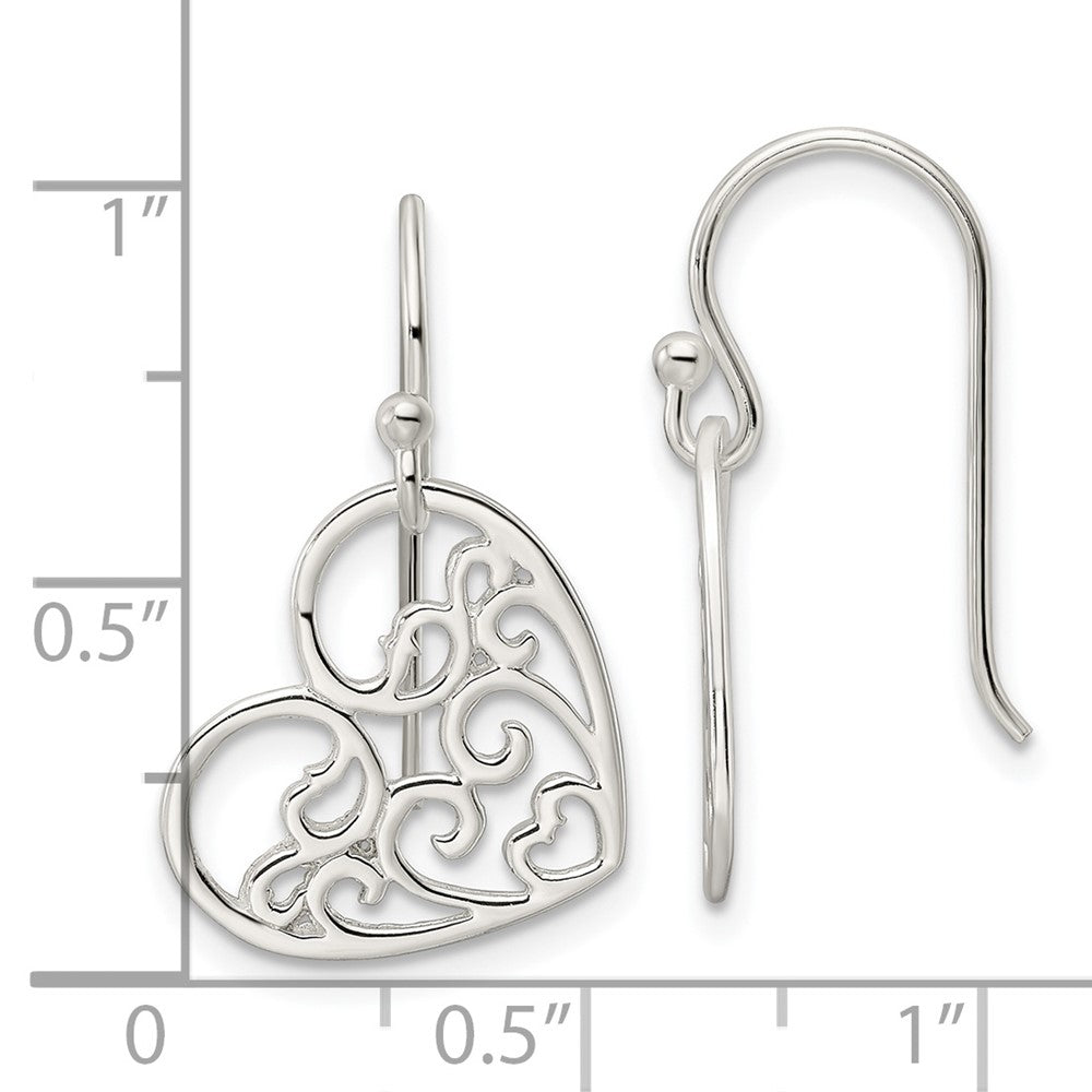 Sterling Silver Polished Heart Swirl Dangle Earrings