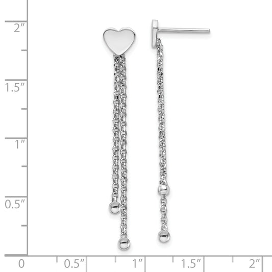 Sterling Silver Rhodium-Plated Polished Heart Chain Dangle Post Earrings