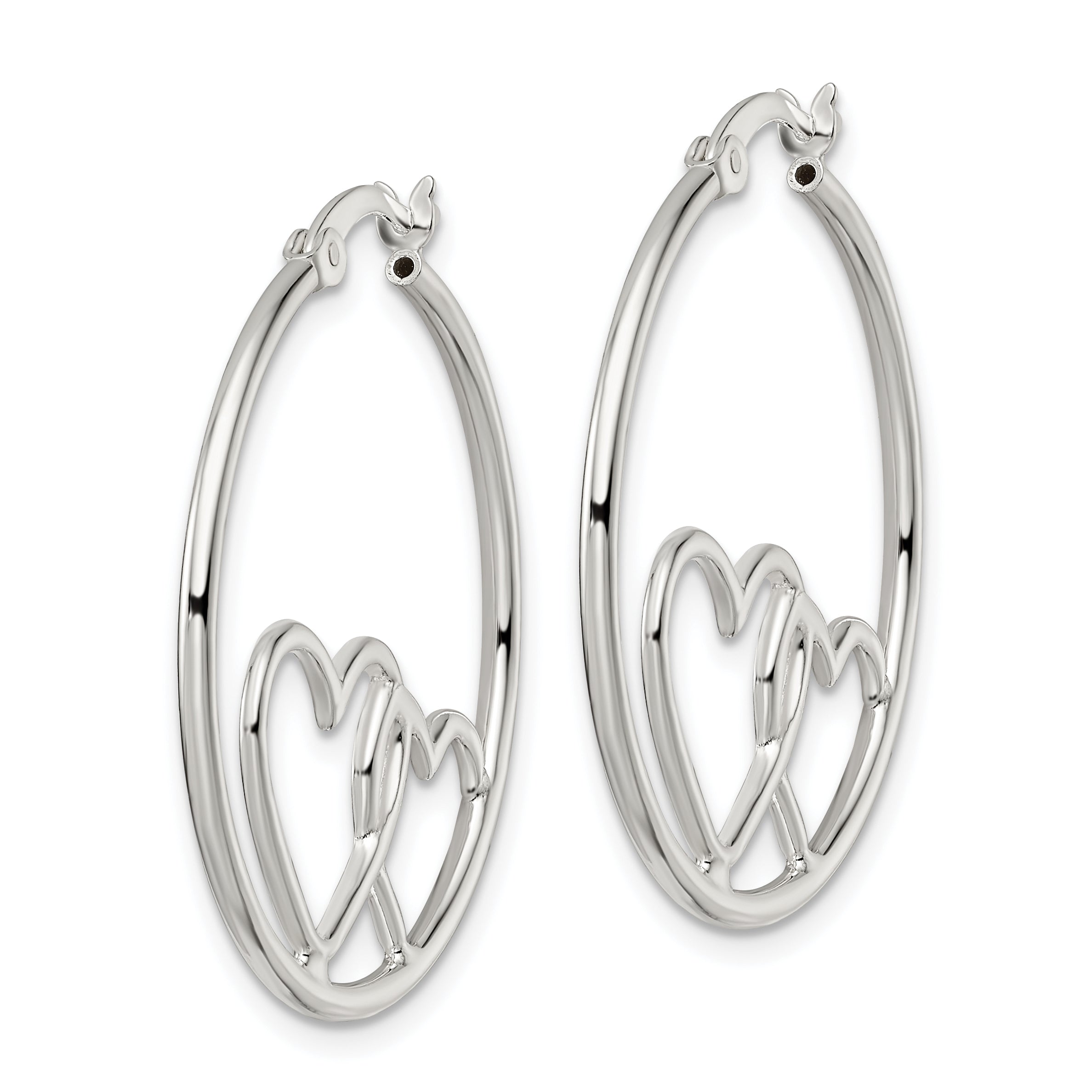 Sterling Silver Hearts Round 1.5X30mm Hoop Earrings