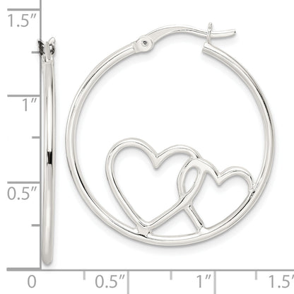 Sterling Silver Hearts Round 1.5X30mm Hoop Earrings