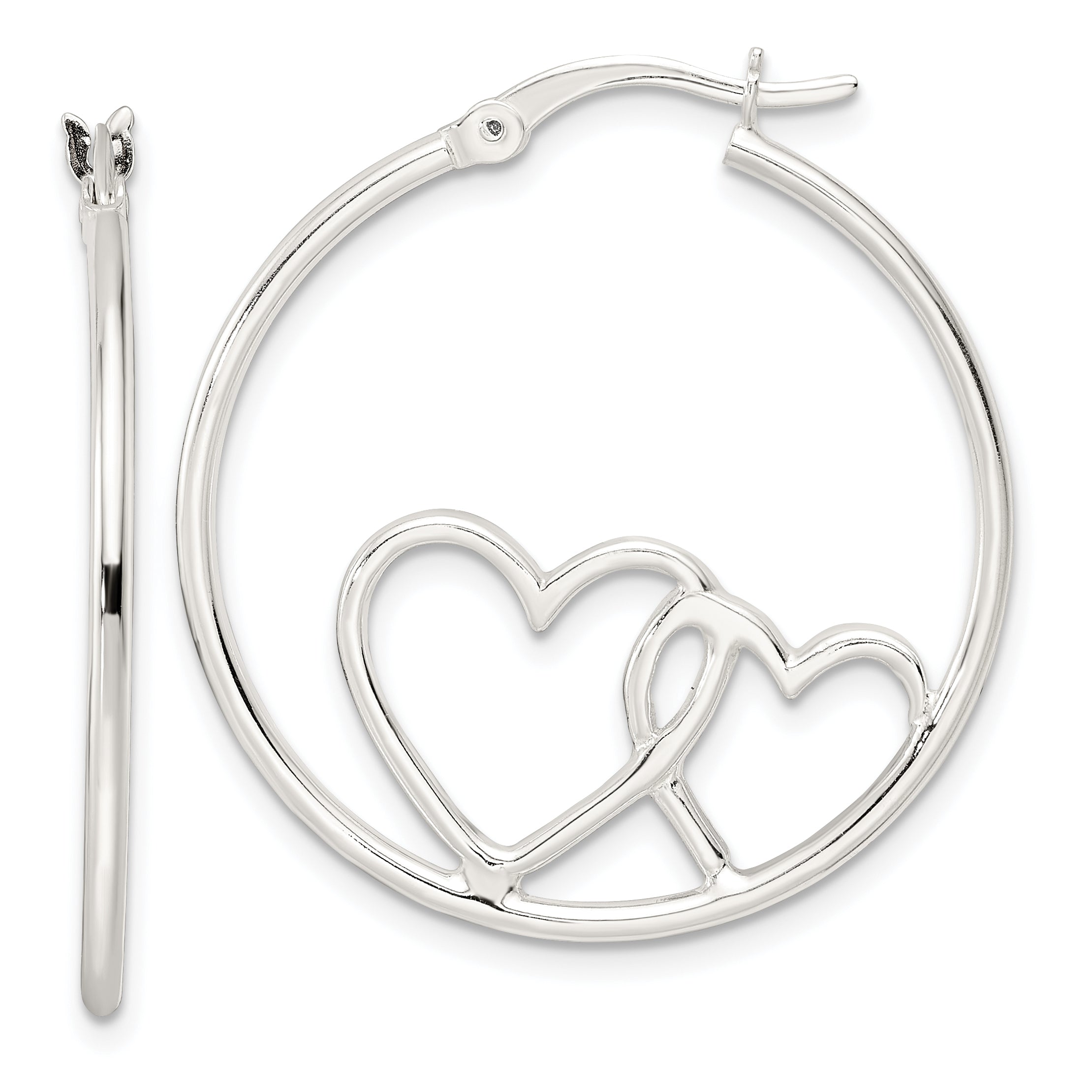 Sterling Silver Hearts Round 1.5X30mm Hoop Earrings