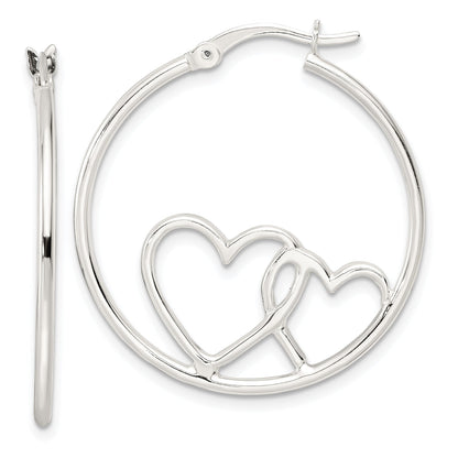 Sterling Silver Hearts Round 1.5X30mm Hoop Earrings