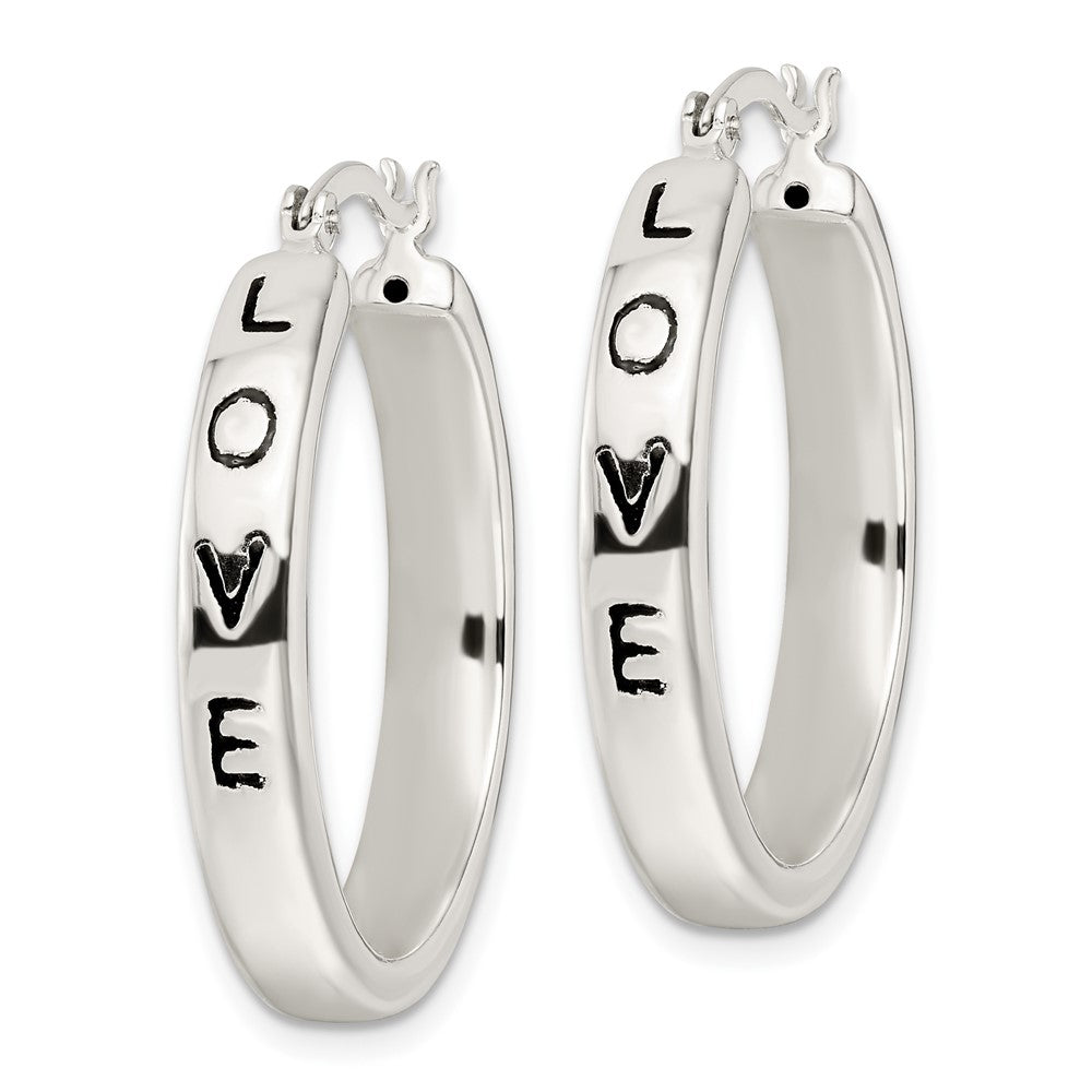 Sterling Silver Polished Black Enamel Love Circle Hoop Earrings