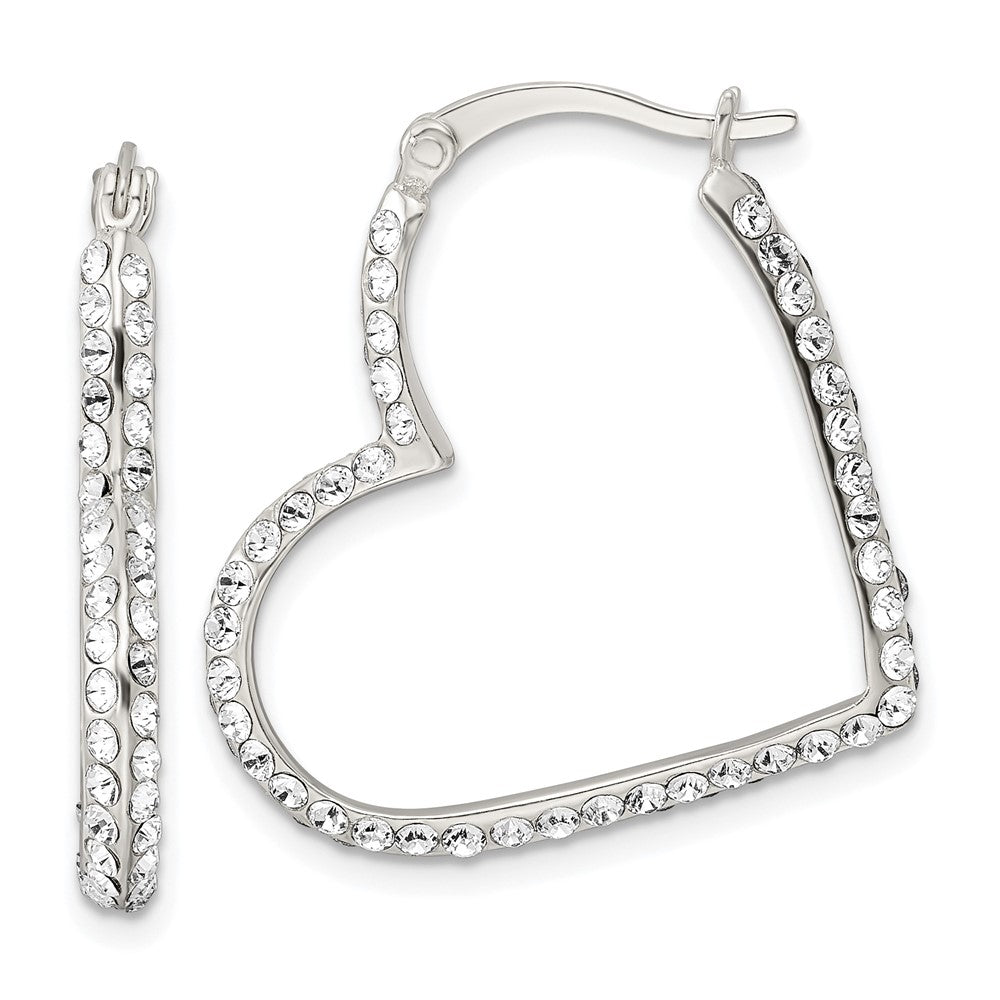 Sterling Silver Cz Heart Hoop Earrings