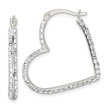 Sterling Silver Cz Heart Hoop Earrings