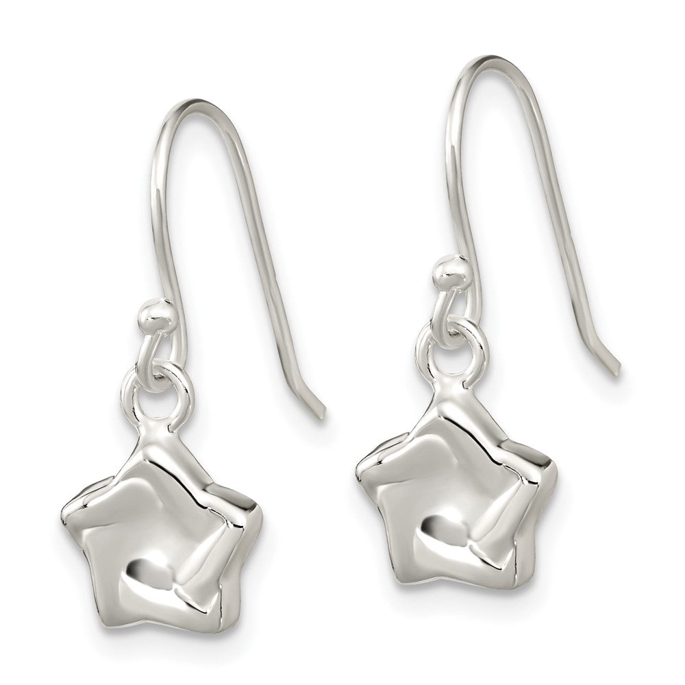 Sterling Silver Polished Star Dangle Shephard Hook Earrings
