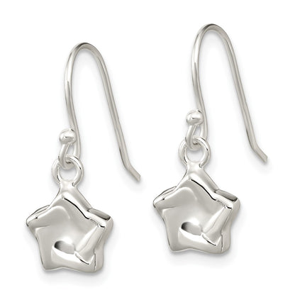 Sterling Silver Polished Star Dangle Shephard Hook Earrings