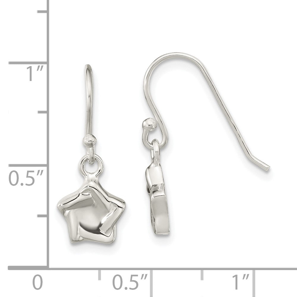 Sterling Silver Polished Star Dangle Shephard Hook Earrings