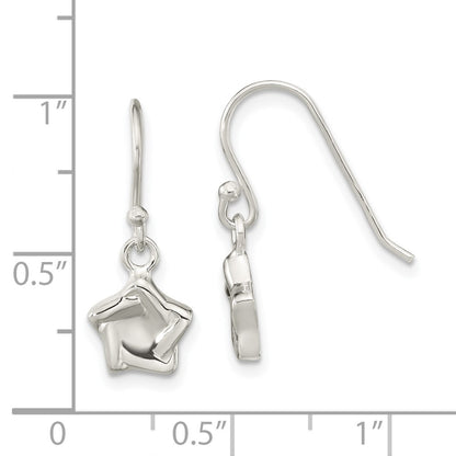 Sterling Silver Polished Star Dangle Shephard Hook Earrings