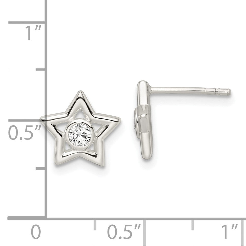 Sterling Silver Polished Cz Star Post Earrings