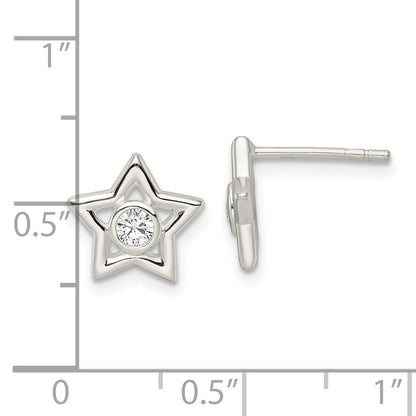 Sterling Silver Polished Cz Star Post Earrings