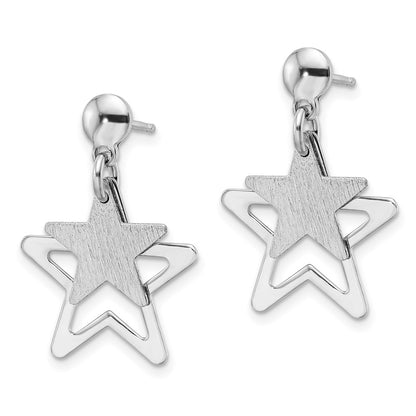 Sterling Silver Rhodium-Plated Satin Star In Dangle Post Earrings