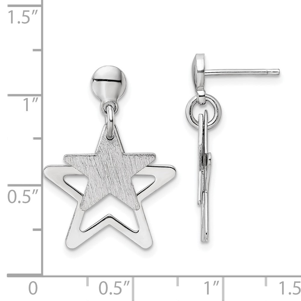 Sterling Silver Rhodium-Plated Satin Star In Dangle Post Earrings