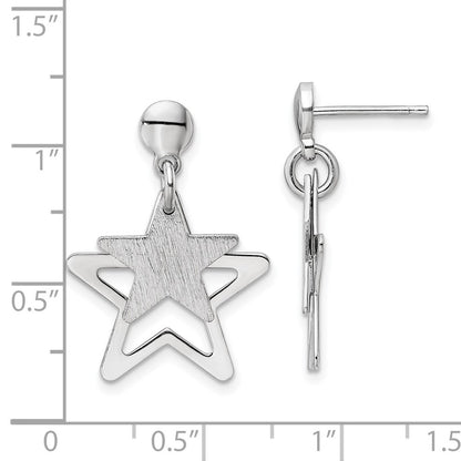 Sterling Silver Rhodium-Plated Satin Star In Dangle Post Earrings