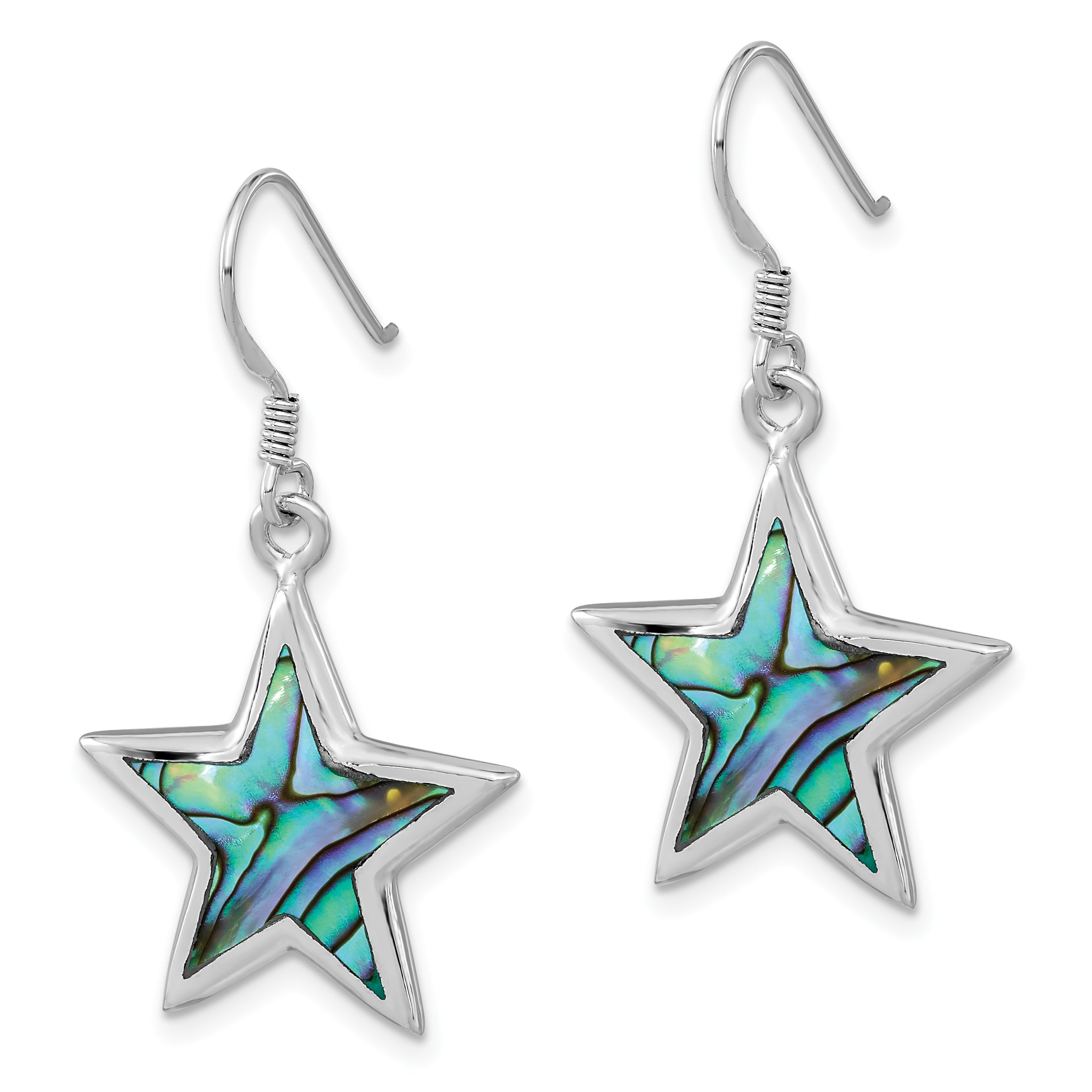 Sterling Silver Rhodium-Plated Polished Abalone Star Dangle Earrings