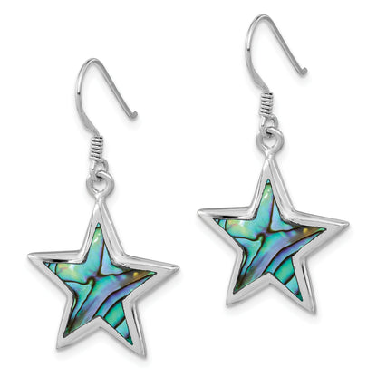 Sterling Silver Rhodium-Plated Polished Abalone Star Dangle Earrings