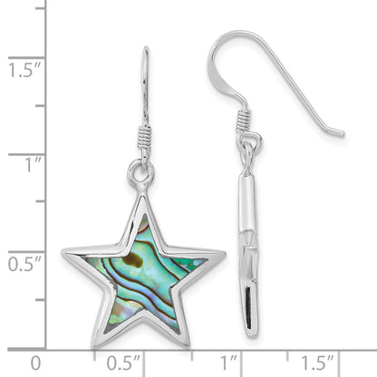 Sterling Silver Rhodium-Plated Polished Abalone Star Dangle Earrings