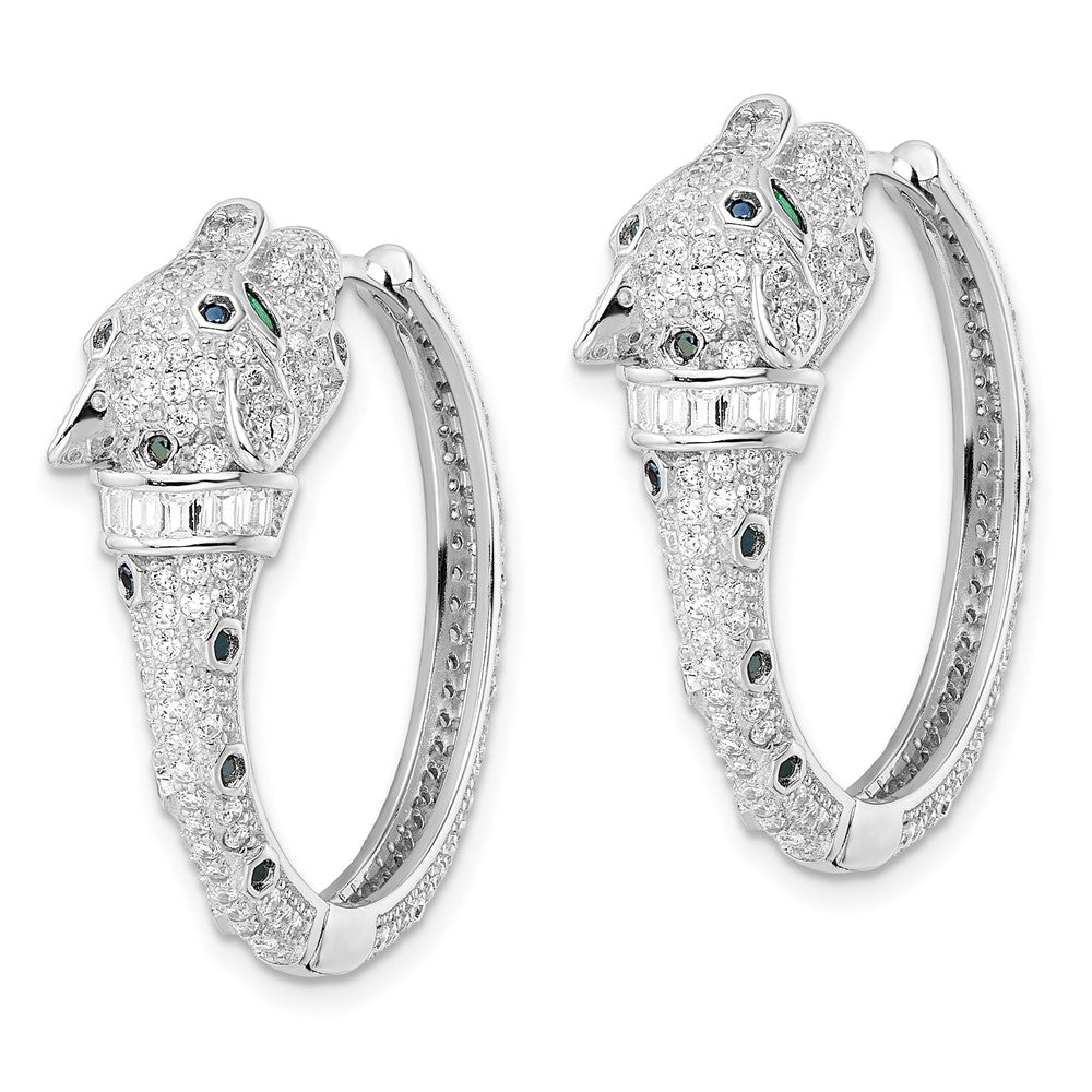 Sterling Silver Rhodium-Plated Polished Cz Cheetah Hinged Hoop Earrings