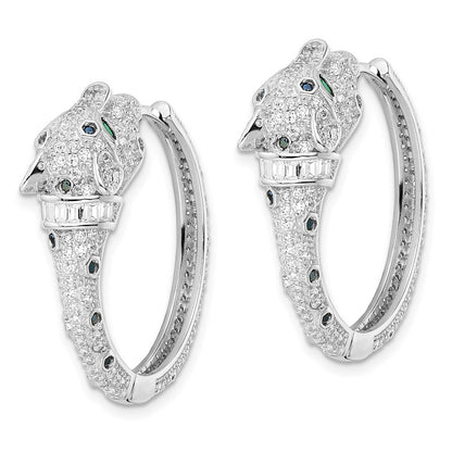 Sterling Silver Rhodium-Plated Polished Cz Cheetah Hinged Hoop Earrings