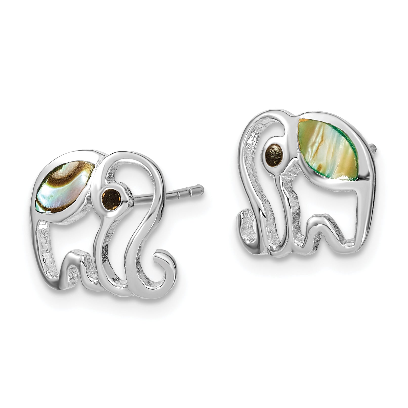 Sterling Silver Rh-Plated Abalone Elephant Post Earrings