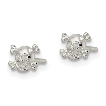Sterling Silver Polished Skull And Crossbones Post Earrings