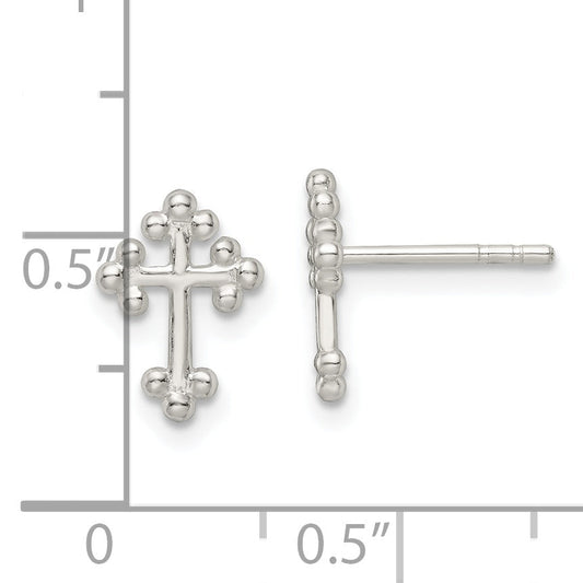Sterling Silver Polished Budded Cross Post Earrings