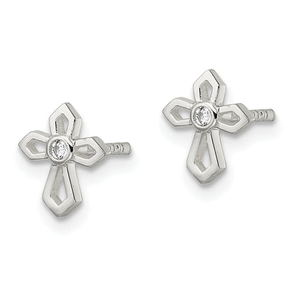 Sterling Silver Polished Cz Passion Cross Post Earrings