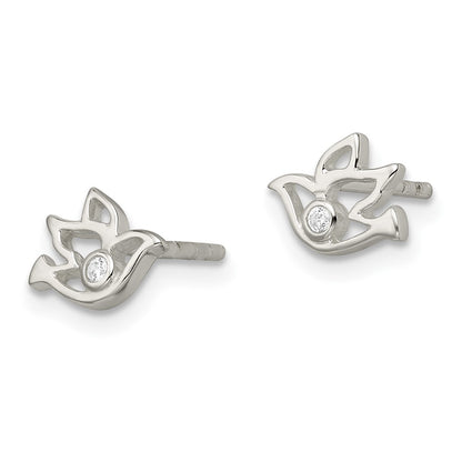 Sterling Silver Polished Cz Dove Post Earrings