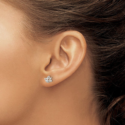 Sterling Silver Polished Cz Dove Post Earrings
