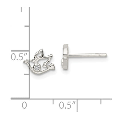 Sterling Silver Polished Cz Dove Post Earrings
