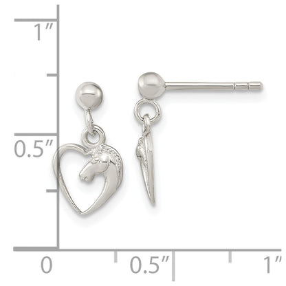 Sterling Silver Rhodium-Plated Open Heart Horse Head Dangle Earrings