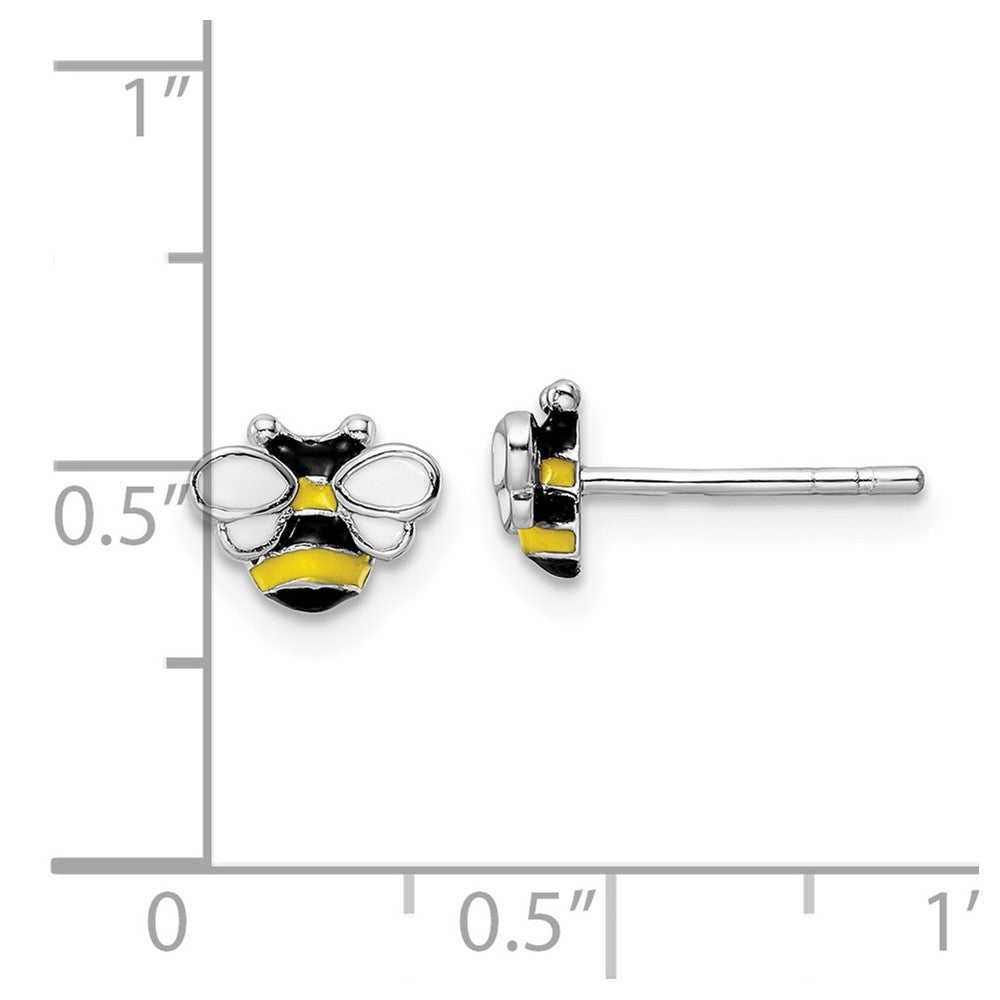 Sterling Silver Rh-Plated Enamel Bumblebee Children'S Post Earrings