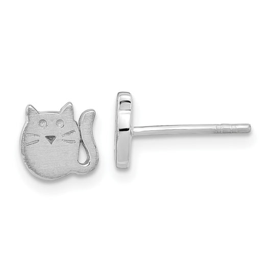 Sterling Silver Rhodium-Plated Satin Cat Children'S Post Earrings