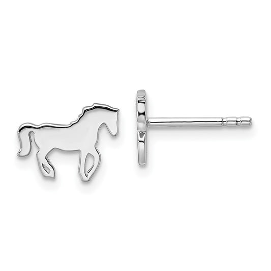 Sterling Silver Rhodium-Plated Polished Horse Children'S Post Earrings