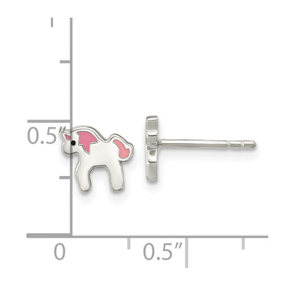 Sterling Silver Polished Multi-Color Enameled Unicorn Children'S Post Earrings
