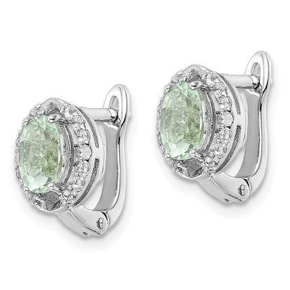 Sterling Silver Ss Rh-Plated 1.74T.W. Green Quartz/Wt Oval Hinged Earrings