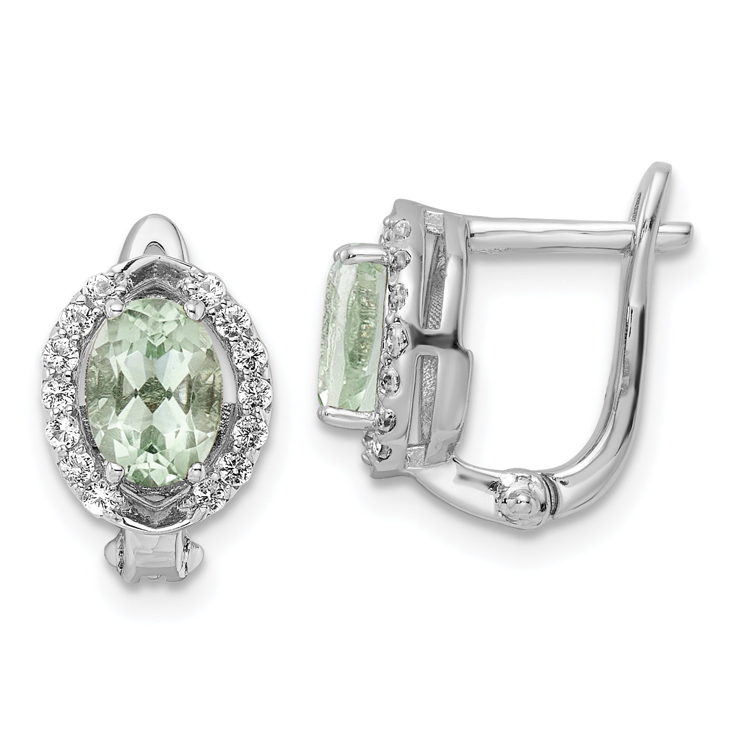 Sterling Silver Ss Rh-Plated 1.74T.W. Green Quartz/Wt Oval Hinged Earrings