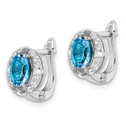 Sterling Silver Rhodium Plated Swiss Bt/White Topaz Oval Hinged Earrings