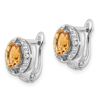 Sterling Silver Ss Rh-Plated 2.02T.W. Citrine/White Topaz Oval Hinged Earrings