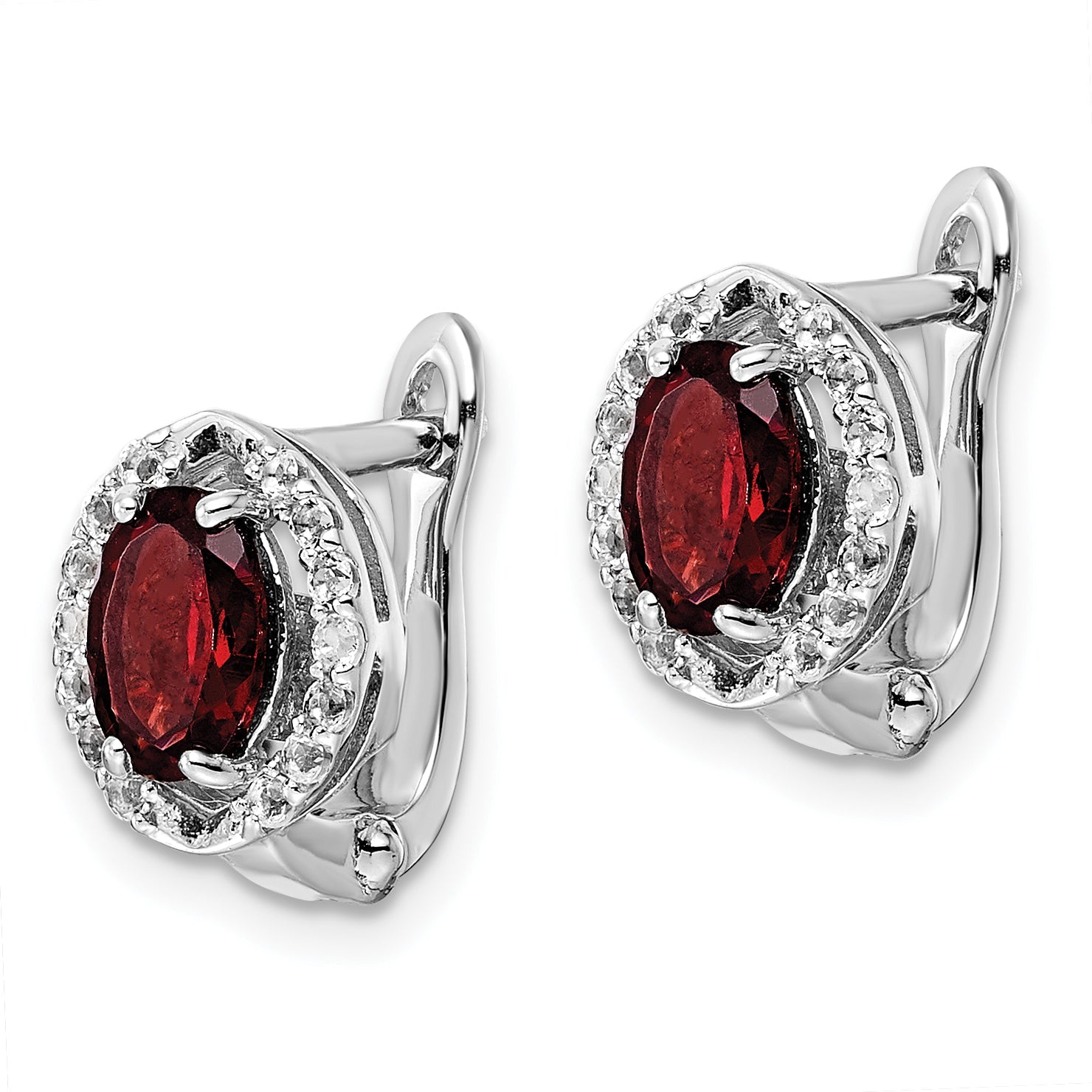 Sterling Silver Ss Rh-Plated 2.32T.W. Garnet/White Topaz Oval Hinged Earrings