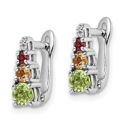 Sterling Silver Rh-Plated .85T.W. Pe/Ci/Ga/Wt Hinged Earrings